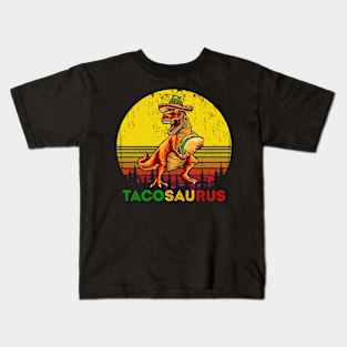 Retro Tacosaurus Taco Dinosaur T rex Funny Cinco De Mayo Kids T-Shirt